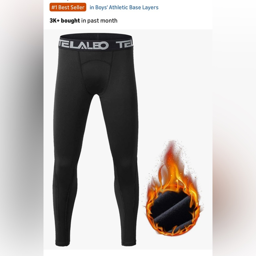 TELALEO Compression Thermal Fleece Lined Kids Athletic Sports Leggings